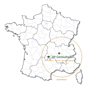 Périmètre d'intervention auvergne rhône alpes et sud est de la france, 2P Consultant bureau d'études et de conseils amiante et plomb